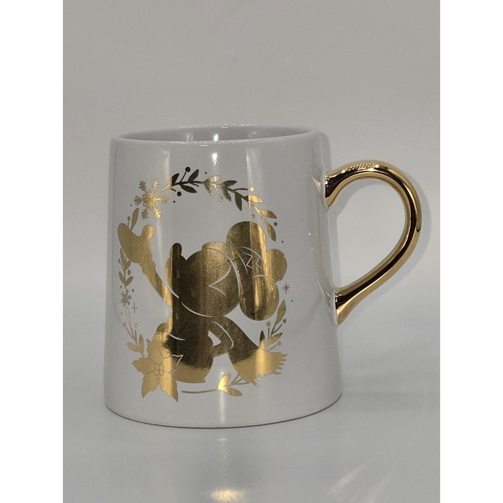 Disney Store Mickey and‎ Minnie Mouse Icy Winter Collection Gold Stoneware Mug